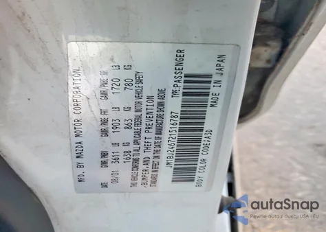 2002 Mazda Protege Pr5 z USA, uszkodzony, nr VIN JM1BJ246721516787